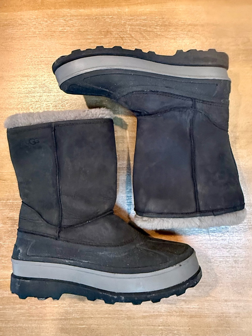 RARE UGG Australia Mns Gray Pueblo Boot Waterproof Leather Rubber Sheepskin Sz13 - Picture 4 of 11